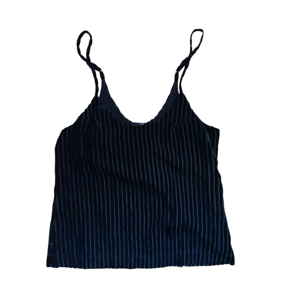 Y2K Black Burnout Velvet Stripe Tank Top Size XS Black Sheer Whimsygoth Gothic